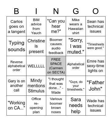 SCS Monday BINGO Card