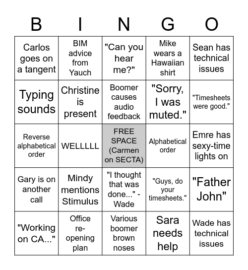 SCS Monday BINGO Card