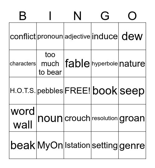 vocabulary Bingo Card