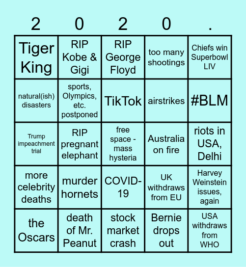 2020 bingo by sam Bingo Card