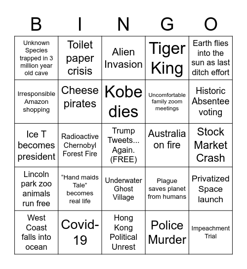 2020 Apocalypse Bingo Card