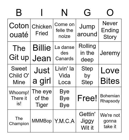 Find that song! Bingo Card