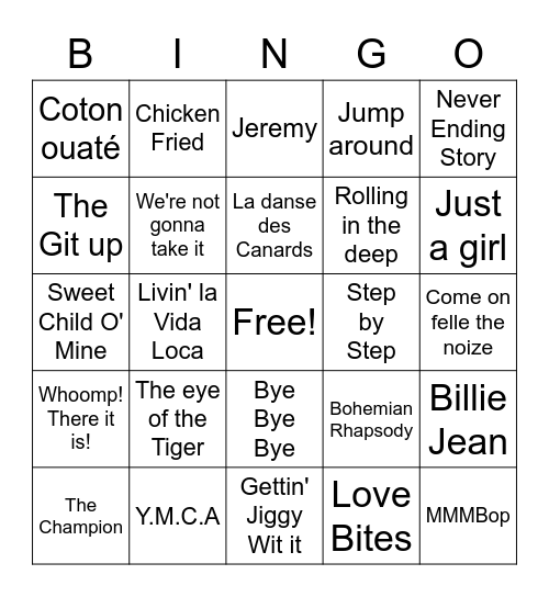 Find that song! Bingo Card