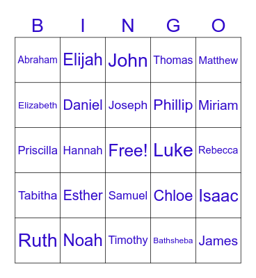 Bible Names Bingo Card