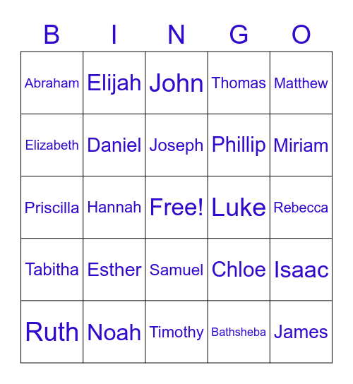 Bible Names Bingo Card