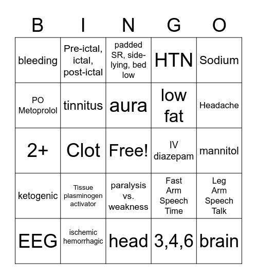 Neurosensory Bingo Card