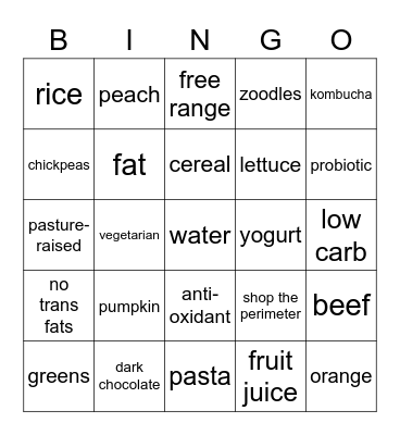 Healthy Food Bingo Card