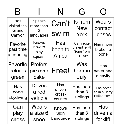 Untitled Bingo Card
