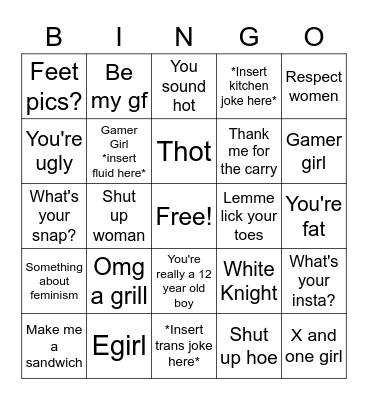 Gamer Girl Bingo Card