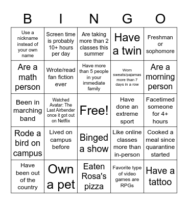 Icebreaker Bingo Card