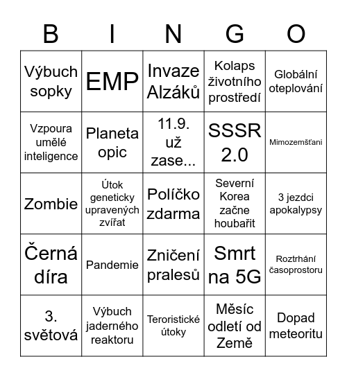 Konec světa 2020 BINGO Card