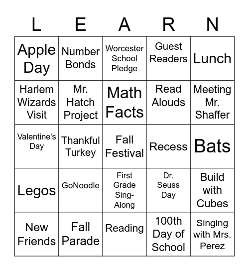 First Grade Bingo! Bingo Card