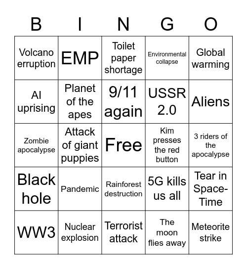 Konec světa 2020 BINGO Card