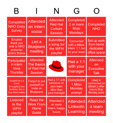 2020 Summer Internship June Bingo Card Bingo Card