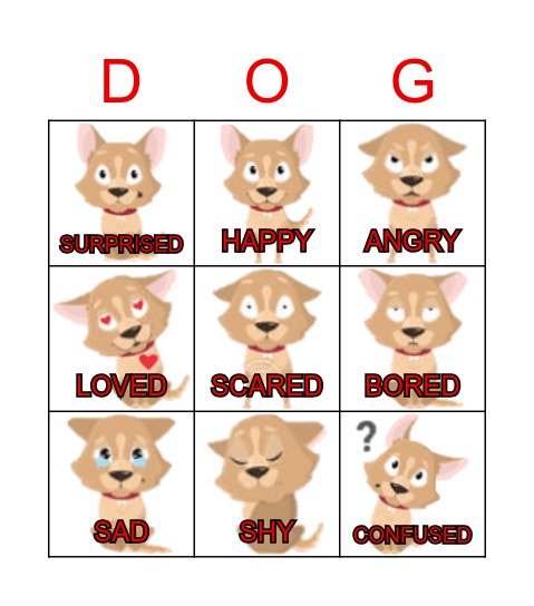 Dog Emotions Bingo Card