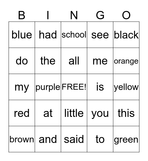 1C  Words Bingo Card