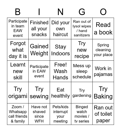 EAW Bingo Card