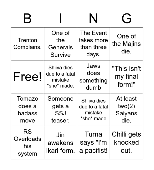 Shiiva Finale Bingo Card