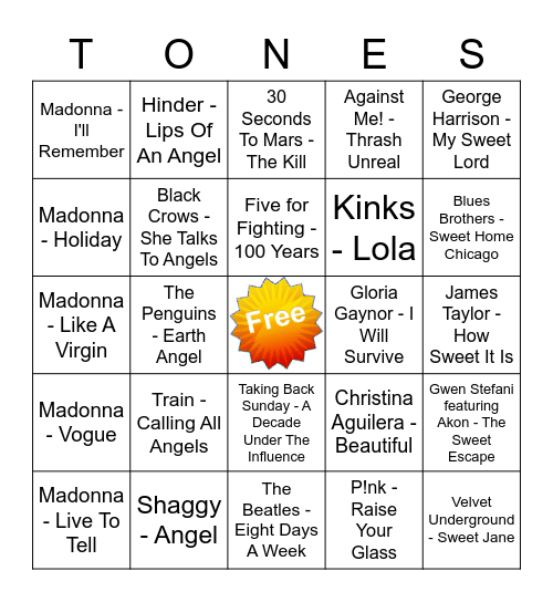 Game Of Tones 6/8/20 Game 2 Bingo Card