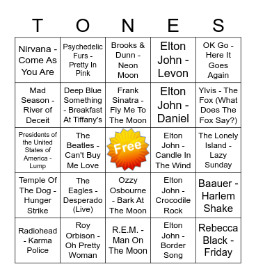 Game Of Tones 6/8/20 Game 3 Bingo Card