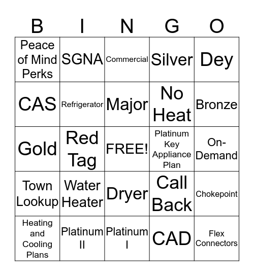 Service Guard Bingo Card