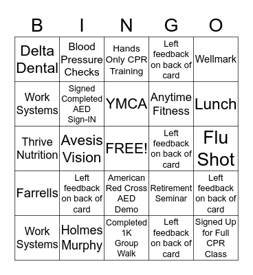 HEALTH & WELLNESS FAIR  Bingo Card