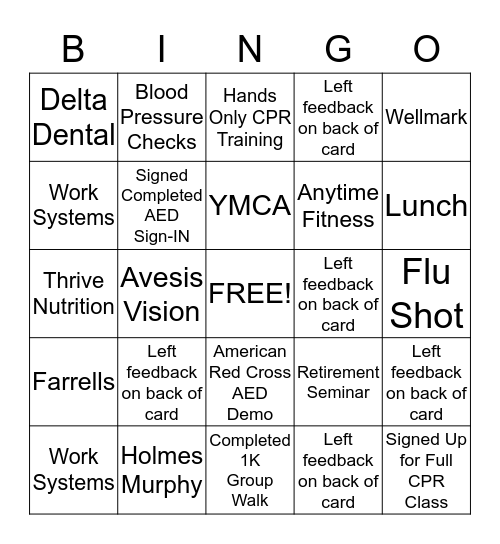 HEALTH & WELLNESS FAIR  Bingo Card