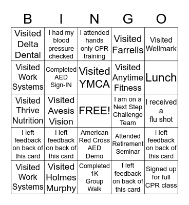 HEALTH & WELLNESS FAIR  Bingo Card