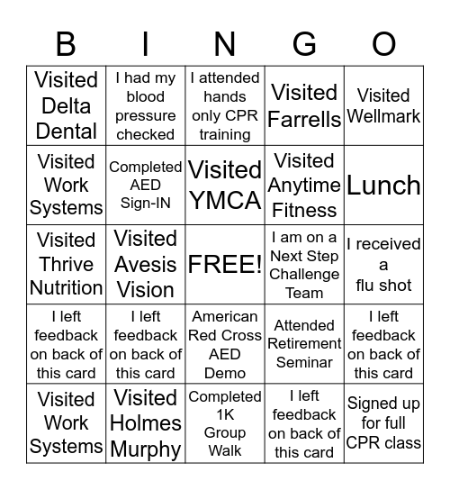 HEALTH & WELLNESS FAIR  Bingo Card