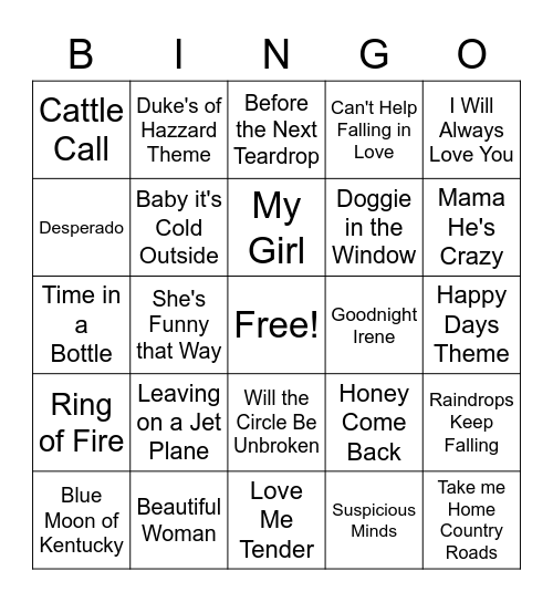 Music Bingo Card