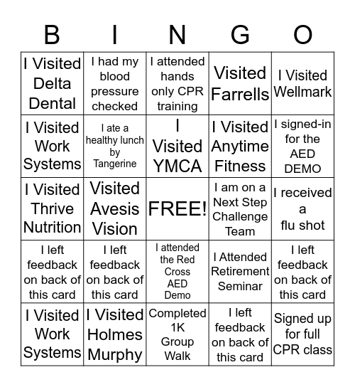 HEALTH & WELLNESS FAIR  Bingo Card