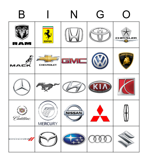 Cars Bingo Card