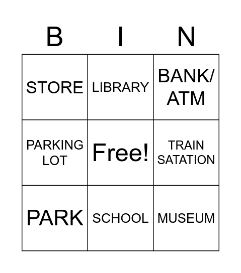 PLACES OF THE CITY Bingo Card