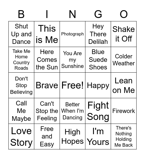 Music Bingo Card