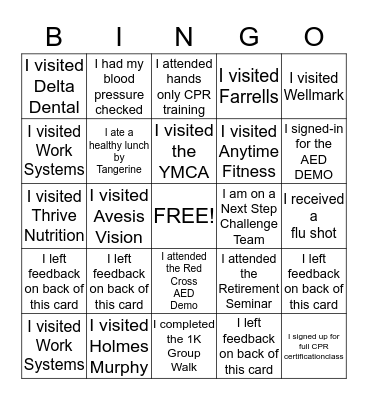HEALTH & WELLNESS FAIR  Bingo Card