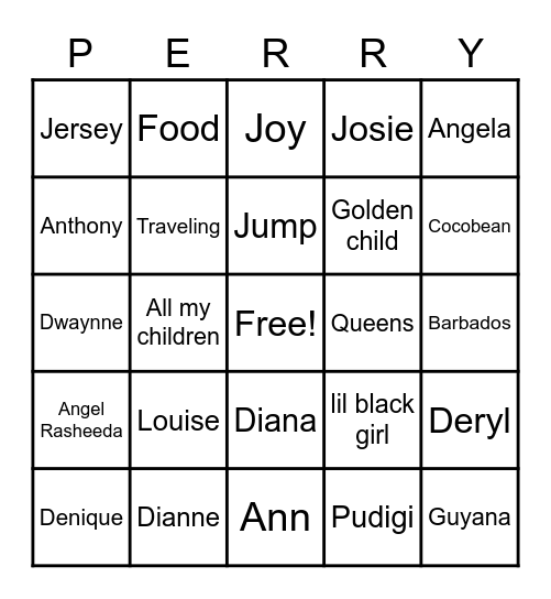 Family Bingo! Bingo Card