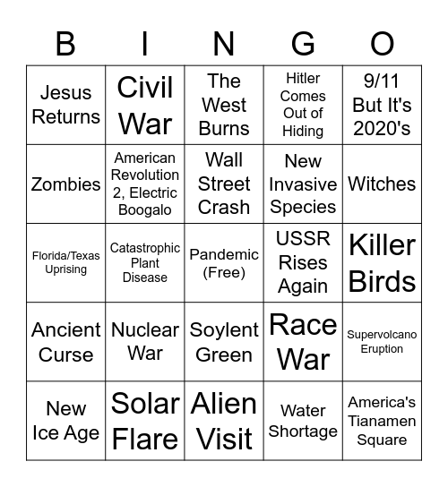 Apocalypse Bingo Card