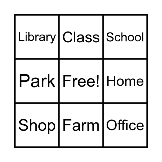 PLACES Bingo Card