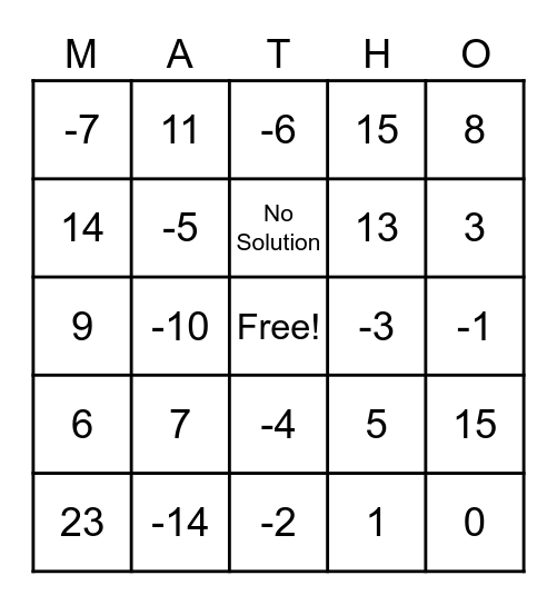 Math 7X June 9 Bingo Card