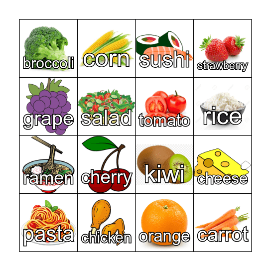 Food ESL Bingo Card