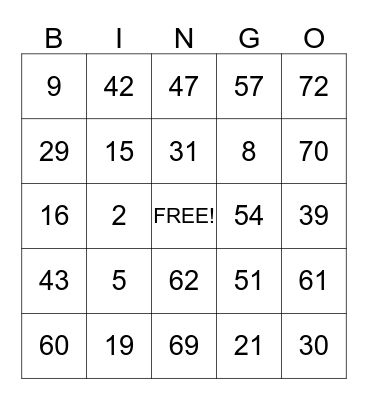 Family Fun Fest Bingo Card