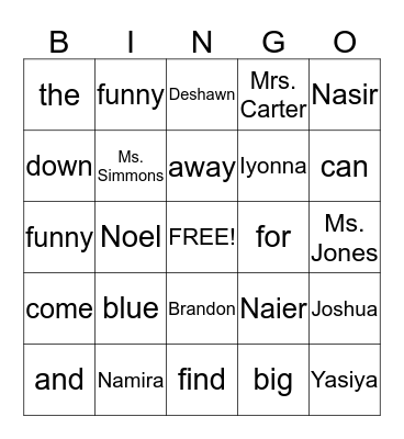Room 223 & Sight Words Bingo Card