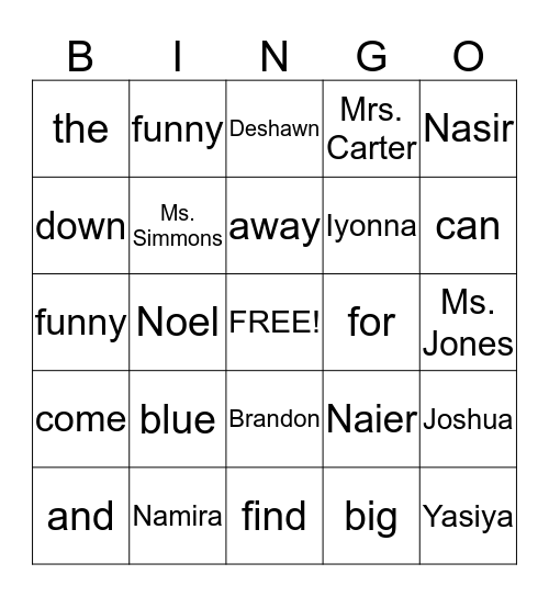 Room 223 & Sight Words Bingo Card