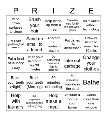 ESY Chores! Bingo Card