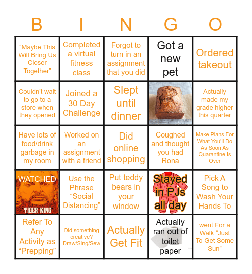 Mrs.W's Quarantine BINGO Card