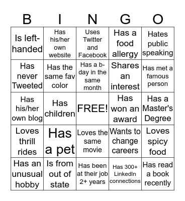 Find Some Who...and Write His/Her Name in the Box Bingo Card