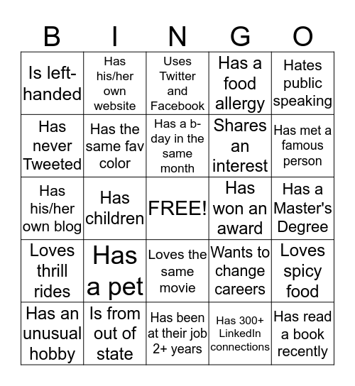 Find Some Who...and Write His/Her Name in the Box Bingo Card