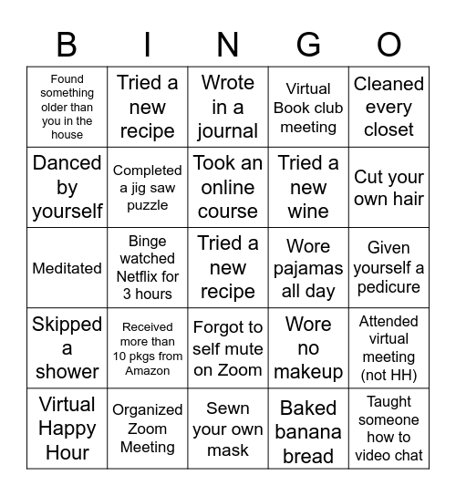 QUARANTINGO Bingo Card