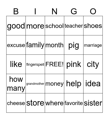 ASL Bingo Card