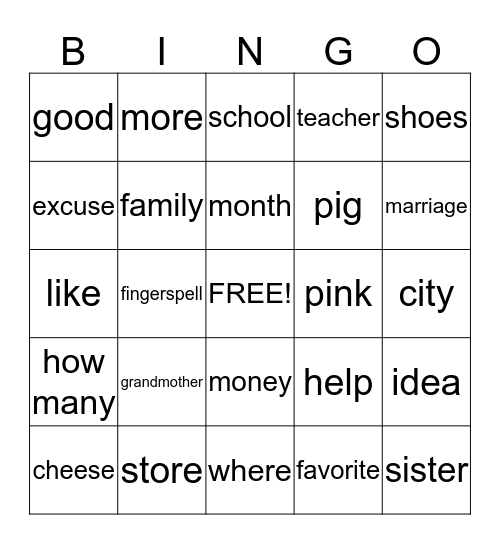 ASL Bingo Card